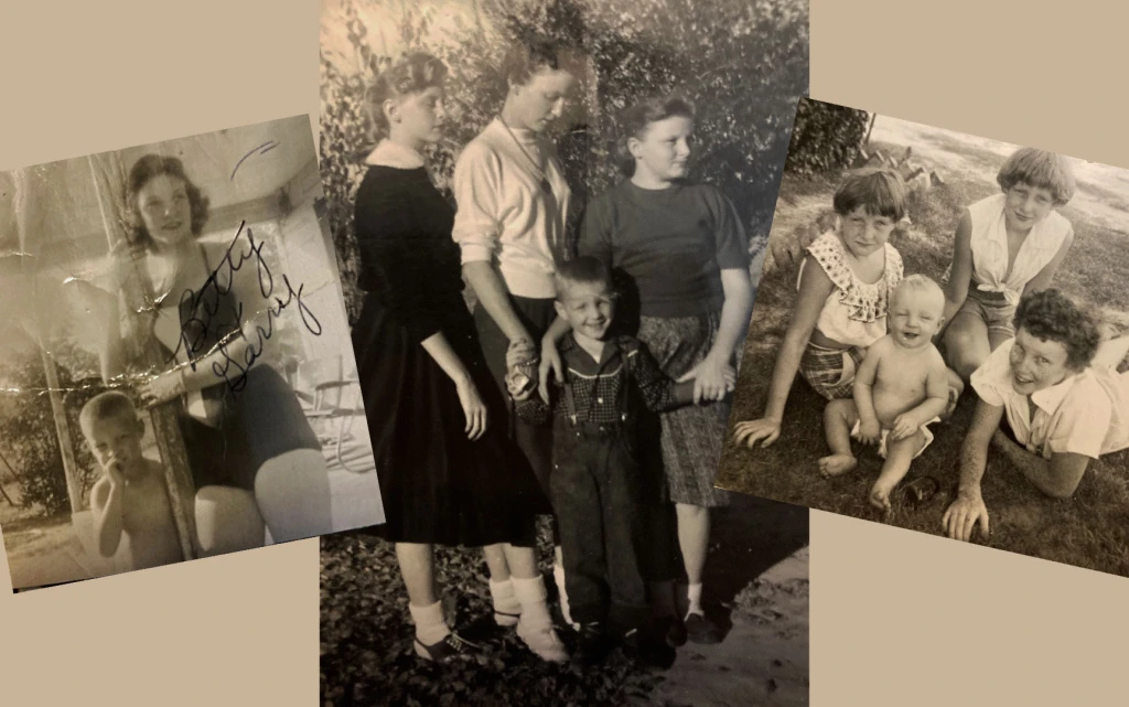 Young Garry with his sisters. Left—with my mother, Betty, in an undated photo. Middle—(L-R), with Linda, Betty, and Brenda in 1958. Right—(L-R) with Brenda, Linda, and Betty in 1955.